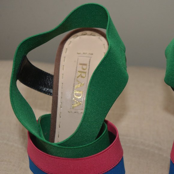 Prada Rainbow Multicolor Elastic Sandals Heels - Picture 5 of 8